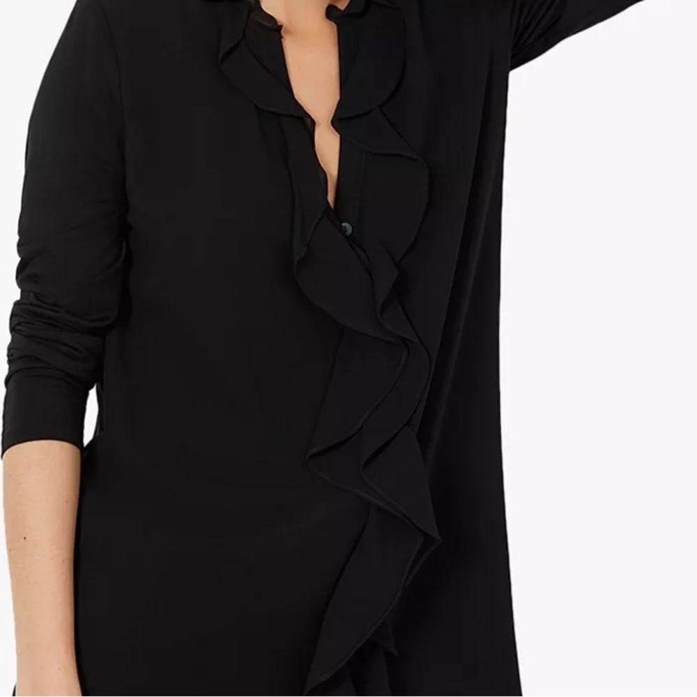 Talbots Black Cashmere ruffled front Cardigan in L